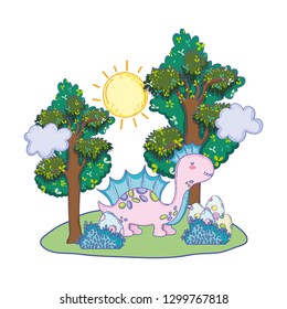 cute apatosaurus with tree in the landscape