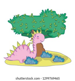 cute apatosaurus with tree in the landscape