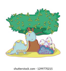 cute apatosaurus with tree in the landscape