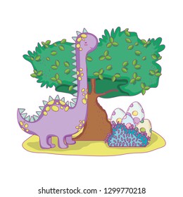 cute apatosaurus with tree in the landscape