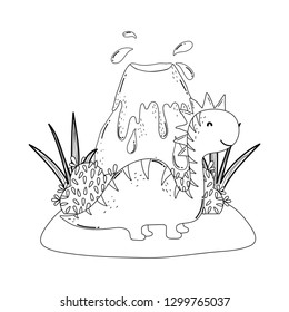 cute apatosaurus with volcano scene