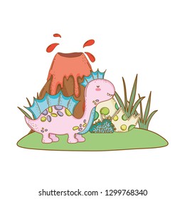 cute apatosaurus with volcano scene