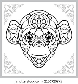 Cute Ape Head Cartoon Zentangle Arts. Isolated On White Background.