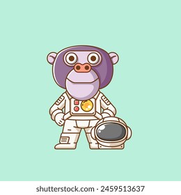 Nette Affe Affe Astronaut Tier Kawaii Chibi Charakter Maskottchen Illustration Outline Stil Design Set