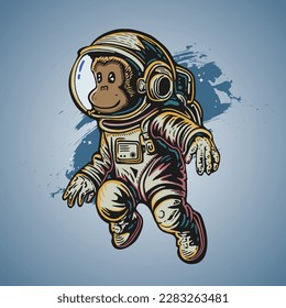 Cute Ape Monkey Astronaut Vector Illustration