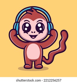 Cute apes with headphone cartoon vector icon illustration