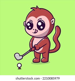 Cute apes playing golf cartoon vector icon illustration hobbies activities