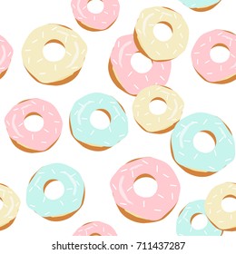 Cute appetizing donuts seamless pattern. Vector hand drawn illustration.