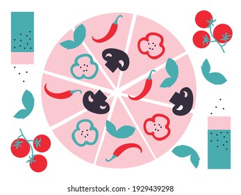 Cute appetizing pizza abstract style. Pizza hand drawing logo design. Isolated vector illustration.