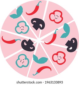 Cute appetizing pizza abstract style. Pizza hand drawing logo design. Isolated vector illustration.