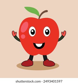 Cute Apple cartoon character Vector illustration. Eps