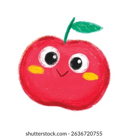 cute apple cartoon in crayon style editable Colorful vector hand drawn illustration for children. baby designs for cards, poster decorations, t-shirt prints, stickers, icons and others