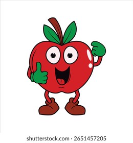 Cute apple cartoon showing thumbs up icon illustration vector