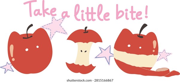 Cute apple with cat mimic illustration