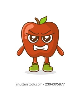 cute apple character with angry expression, mouth wide open. suitable for emoticon, logo, mascot, sticker