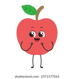 Cute Apple Character: A charming cartoon apple with adorable eyes, a friendly smile, and tiny arms and legs. Perfect for children's books, educational materials, or fun, healthy branding.