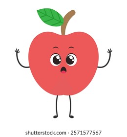 Cute Apple Character: A charming cartoon apple with adorable eyes, a friendly smile, and tiny arms and legs. Perfect for children's books, educational materials, or fun, healthy branding.