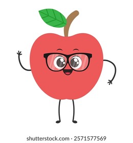 Cute Apple Character: A charming cartoon apple with adorable eyes, a friendly smile, and tiny arms and legs. Perfect for children's books, educational materials, or fun, healthy branding.