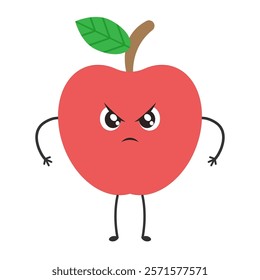 Cute Apple Character: A charming cartoon apple with adorable eyes, a friendly smile, and tiny arms and legs. Perfect for children's books, educational materials, or fun, healthy branding.