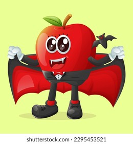 Cute apple character dressed as a vampire. Perfect for kids, merchandise and sticker, banner promotion or blog
