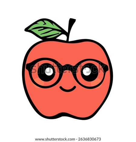 Cute apple character with glasses. Knowledge day, teacher's day. Hand drawn vector illustration. Perfect for cards, posters, prints, anniversaries, invitations.