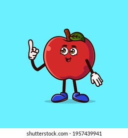 Cute Apple character with happy face and Gesture pointing up. Fruit character icon concept isolated. Emoji Sticker. flat cartoon style Vector