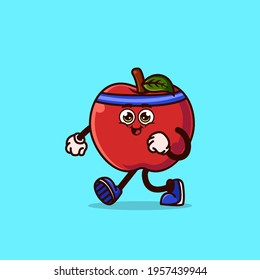 Cute Apple character jogging. Fruit character icon concept isolated. Emoji Sticker. flat cartoon style Vector