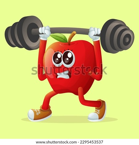 Cute apple character lifting weights. Perfect for kids, merchandise and sticker, banner promotion or blog

