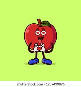 Cute Apple character with love emote. Fruit character icon concept isolated. flat cartoon style Premium Vector
