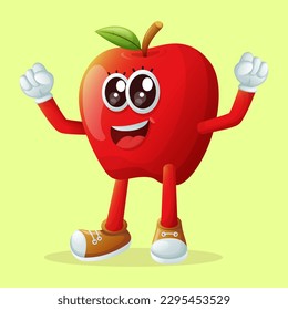 Personaje de manzana con la mano haciendo una señal de victoria. Perfecto para niños, mercadería y pegatinas, promoción de banners o blog
