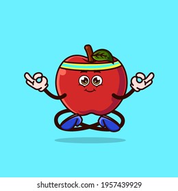 Cute Apple character Meditation. Fruit character icon concept isolated. Emoji Sticker. flat cartoon style Vector