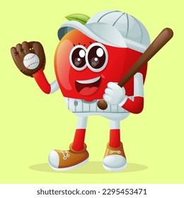 Personaje de manzana que juega al béisbol. Perfecto para niños, mercadería y pegatinas, promoción de banners o blog
