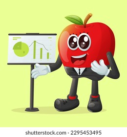 Carácter de manzana simple que presenta informes financieros. Perfecto para niños, mercadería y pegatinas, promoción de banners o blog
