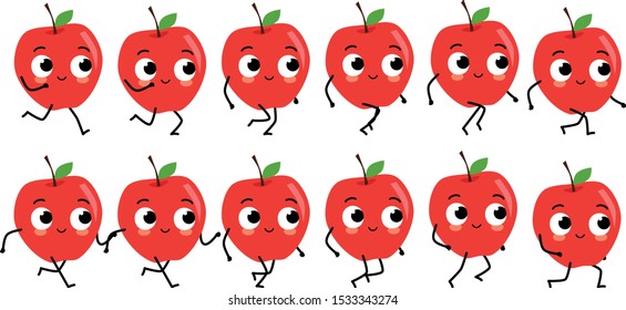 Cute Apple Character Running Set
