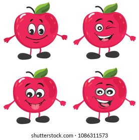 cute apple character set. vector illustration