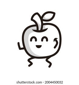 un bonito personaje de manzana, con detalles en la sombra y estilo de arte en línea negra
