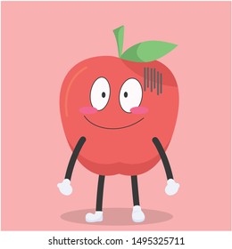 cute apple character with a shy expression vector illustration,apple vector illustration