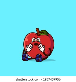 Cute Apple character sitting and crying. Fruit character icon concept isolated. flat cartoon style Premium Vector