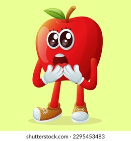 Cute apple character with a surprised face and open mouth.  Perfect for kid
