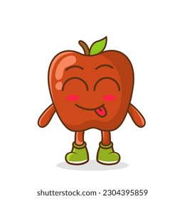 Cute apple character is teasing and sticking out his tongue. eyes closed tongue out emoji