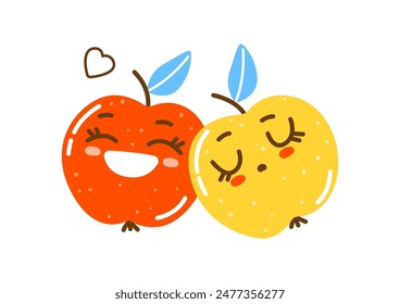Cute apple characters isolated on white background for Your happy design