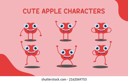 Cute apple characters, suitable for children's books, food and beverage products, or educational content