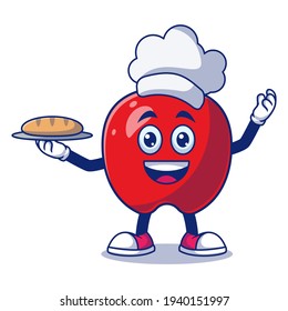 Cute Apple Chef Cartoon Vector Illustration. Fruit Mascot Character Concept Isolated Premium Vector