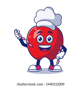 Cute Apple Chef Cartoon Vector Illustration. Fruit Mascot Character Concept Isolated Premium Vector