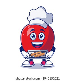 Ilustración del vector de dibujos animados del chef de Apple. Concepto de carácter mascota de frutas Vector premium aislado