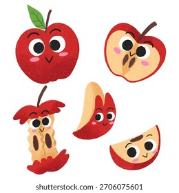 Manzana linda con las piezas de la fruta del estilo del crayón