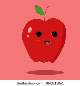 Cute Apple emoticon isolated by red. apple vector illustration