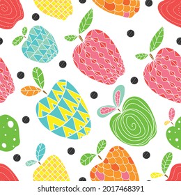 Cute apple, endless pattern with flowers. Seamless pattern can be used for wallpaper, pattern fills, web page background, surface textures.