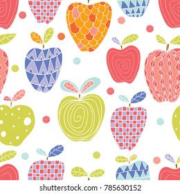 Cute apple, endless pattern with flowers. Seamless pattern can be used for wallpaper, pattern fills, web page background, surface textures.