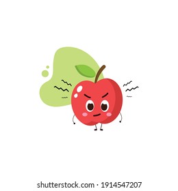 cute apple expression or character angry.illustration for business, t shirt, sticker, card or poster design.kawaii cartoon illustration for kids.funny vector illustration.